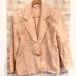 Vintage Jeweled Linen Leather Pink Blazer Petite M